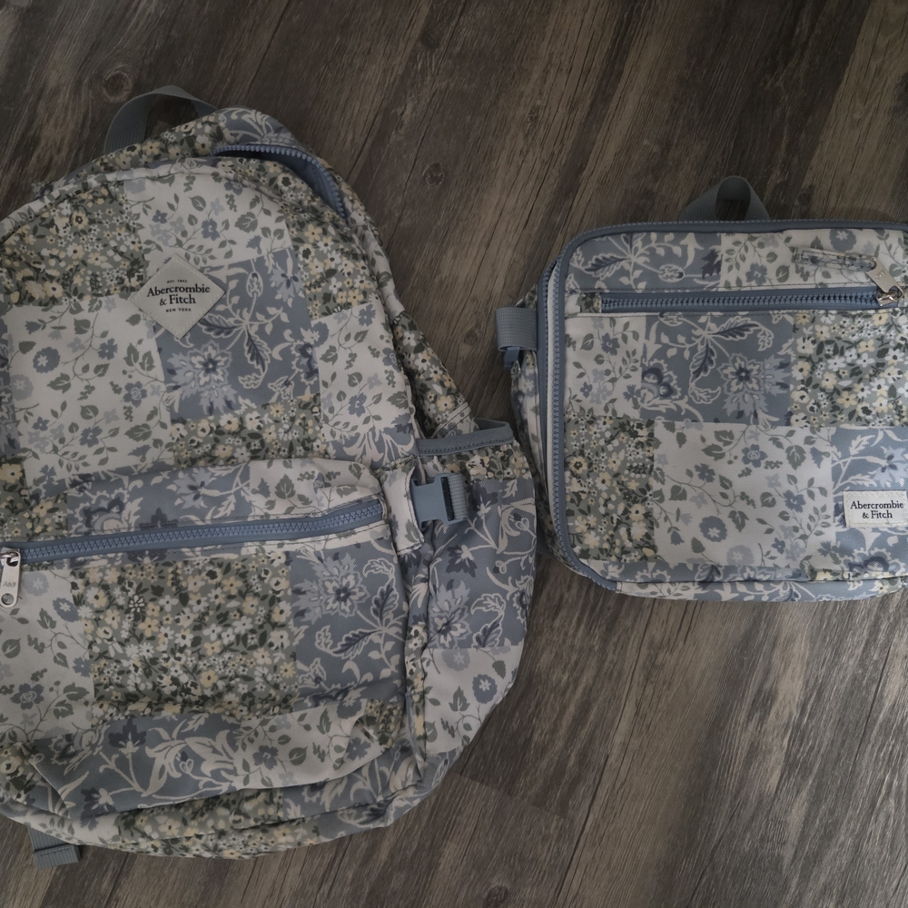 Abercrombie & Fitch Blue and Gray Floral Backpack Set